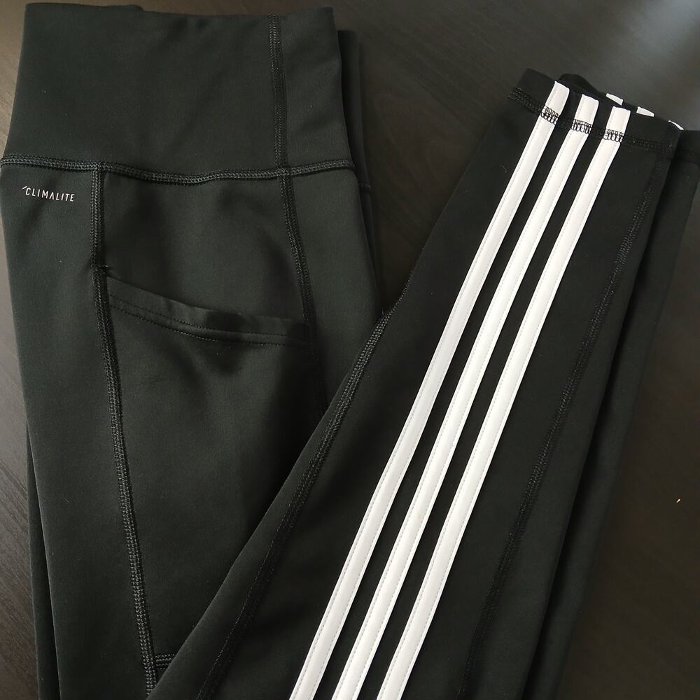 Adidas Climalite Black Leggings Small side stripe media pocket
